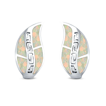 Leaf Stud Earrings Lab Created White Opal 925 Sterling Silver (17mm)
